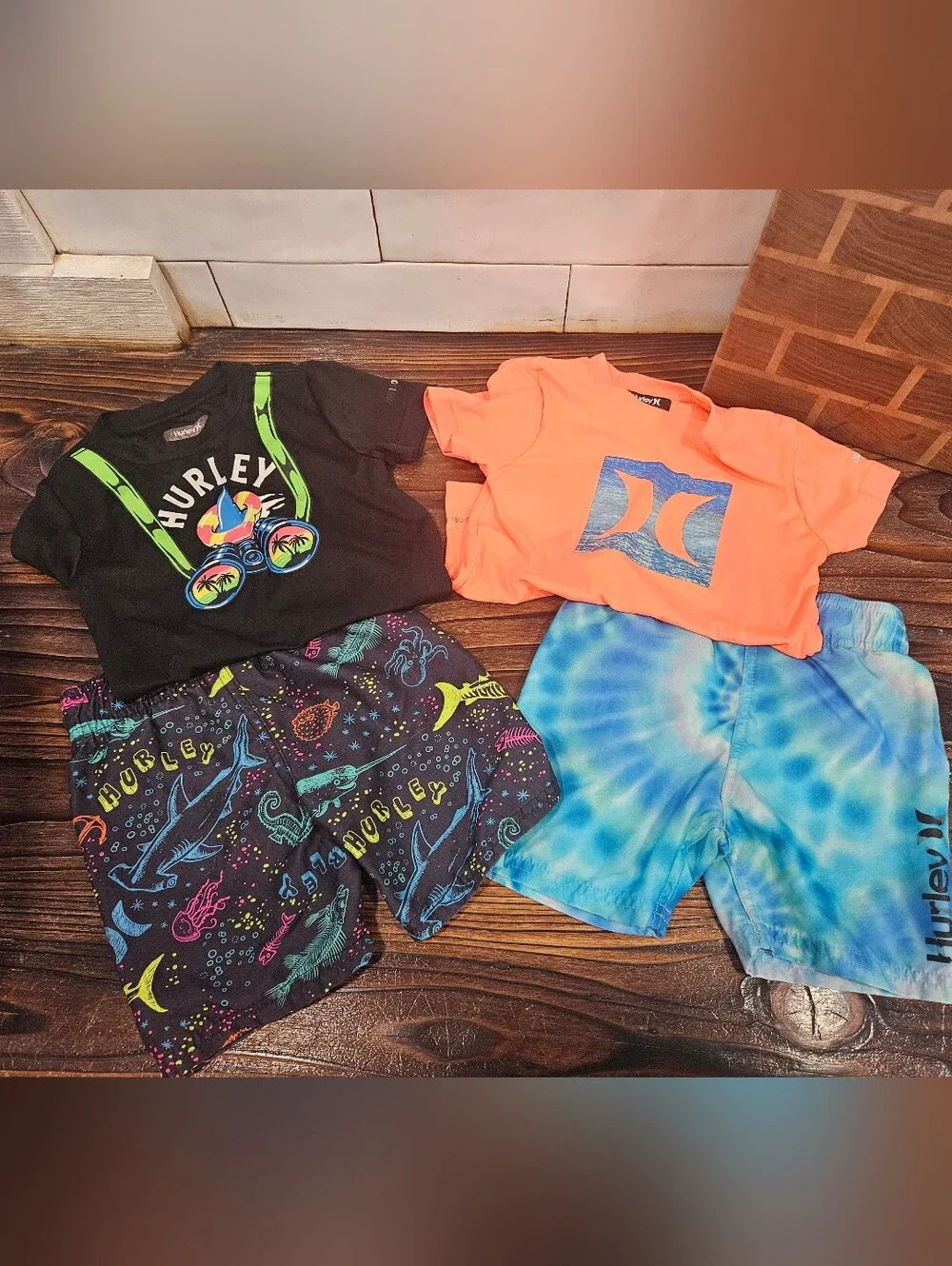 Toddler 3T Hurley Board Swim Shorts Trunks And Sun Sheild Shirts Bundle